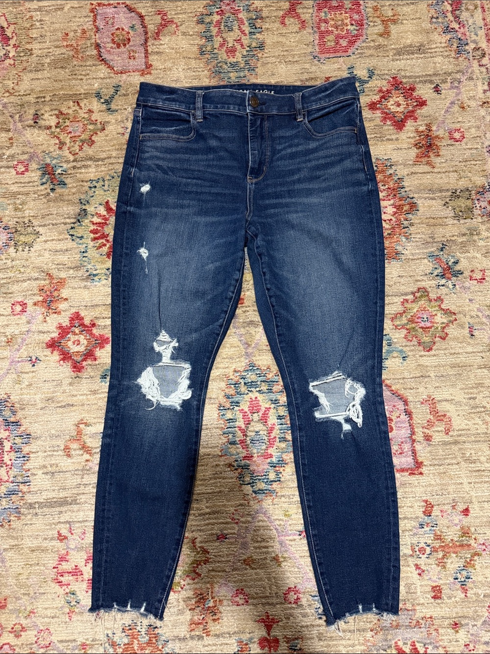 American Eagle Outfitters Dark Blue Distressed Skinny Jeans